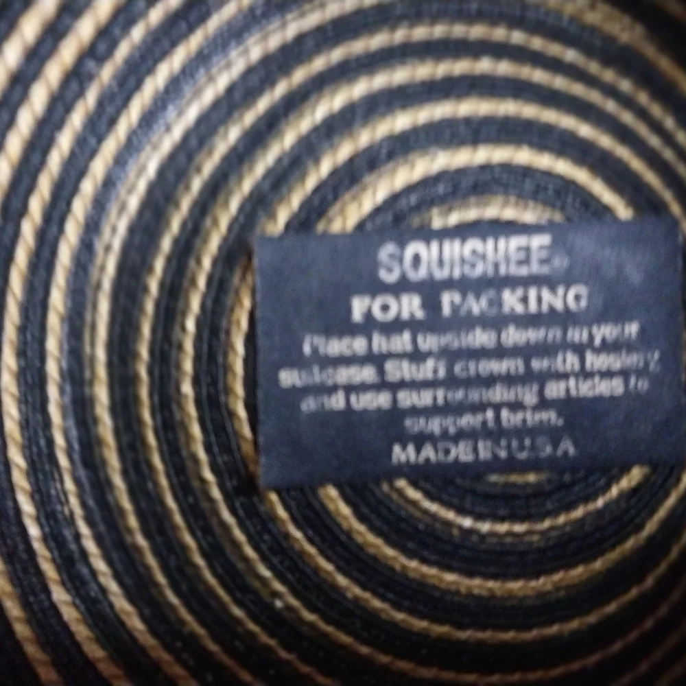 Eric Javits Navy and Natural Straw Hat with Gold Logo Button - Picture 7 of 8